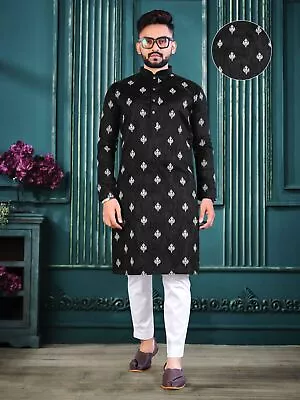 Readymade Party Wear Kurta Pajama For Man Stylish Cotton Lucknowi Work Kurta Set • $32.99