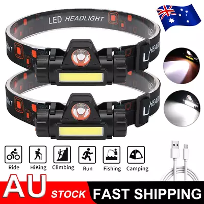 Waterproof LED Headlamp Super Bright Head Torch USB Rechargeable COB Headlight • $15.42