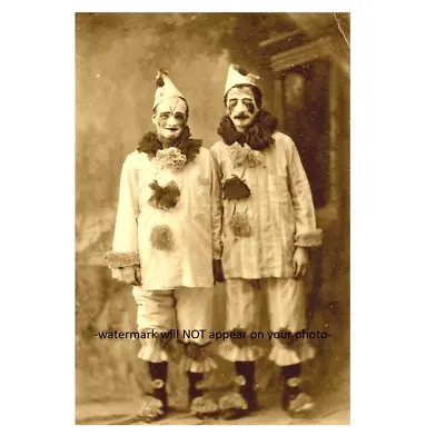 Vintage Creepy Circus Clowns Scary PHOTO Happy Sad Freak Creepy Weird Sideshow • $4.28