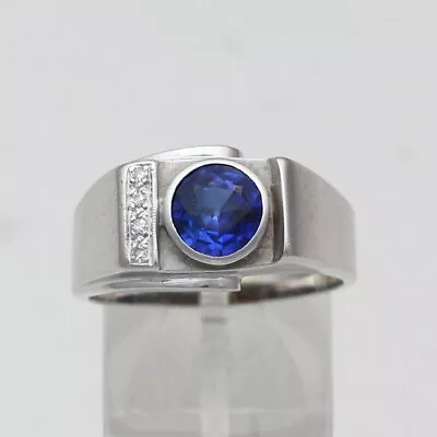 2.2 Ct CZ Men's Engagement Hip Hop Sapphire Ring 14K White Gold Men's Ring • $187.59