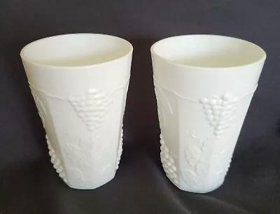 Set Of 2 Vintage INDIANA GLASS CO Milk Glass Grapes Pattern Tumblers 4 5/8  • $5.99