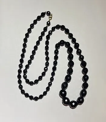 Vintage Jet Glass Graduated Bead Necklace 36” • $29.75