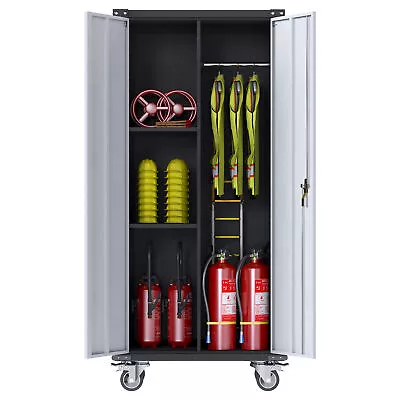 71  Garage Storage Cabinet With Hanging Rod & S-Hooks Broom Closet Black • $239.99