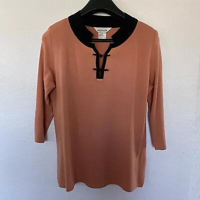 Exclusively Misook Women’s Peach W/Black Pullover 3/4 Sleeve Sweater Slits Sz M • $26.99