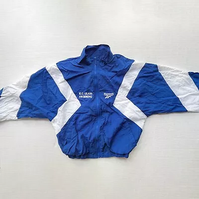 Vtg 90s Reebok Colorblock Windbreaker Jacket Mens M Full Zip Royal Blue/ White • $19.95