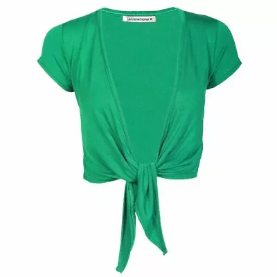 Womens Bolero Shrug Tie Front Cardigan Ladies Plain Short Sleeve Blouse Crop Top • £6.93