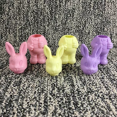 Vintage Easter Bunny Blow Mold Plastic Candy Containers Pink Purple Yellow Lot • $19.99