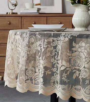 60 X 84 Lace Tablecloth. Golden Linen Oval Tablecloth With English Rose Desig... • $28.35