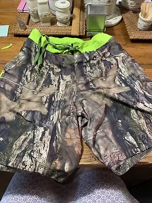 Mossy Oak Mens Swim Trunks W/Mesh Lining Camo Yellow Elastic Waist W/Tie String • $10.10