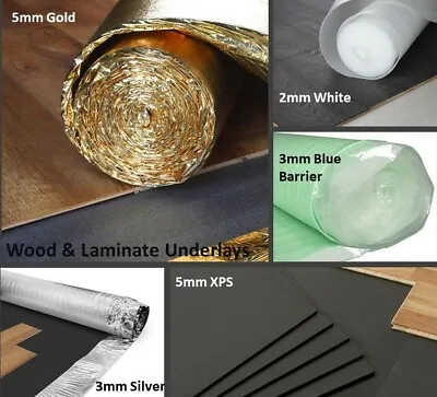 Wood/Laminate Underlay- 3mm-5mm - Acoustic White - Gold - Silver - Blue - XPS  • £2.99