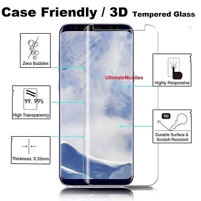 New 3D Samsung Galaxy S8 100% Genuine Tempered Glass Screen Protector Clear • £1.79
