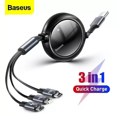 $19.99 • Buy 100W 3 In 1 Micro USB Type C Fast Charge For IPhone Samsung Xiaomi Retractable