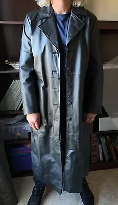 Men's Leather Black Trench Full Length Duster Coat  XL Marc Mattis • $150