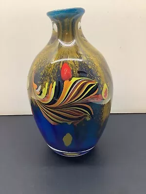 Vintage Murano 10” Hand Blown Glass Vase Fluted Top Bullicante ESTATE • $129.99