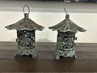 2 Vintage Cast Iron Pagoda Candle Holder Lantern • $140