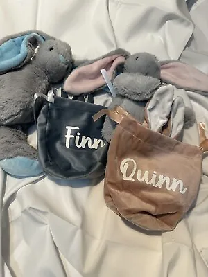 PERSONALISED BUNNY BUNDLES Bunny Bag Plush Bunny First Easter Velvet Bag • £9.50