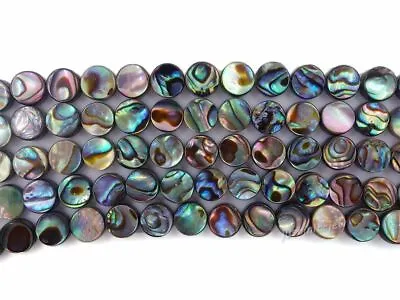 COIN 6-18mm Natural Abalone Shell Flat Round Disc Loose Beads Strand 16  • $15.99