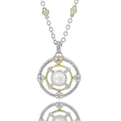 Judith Ripka 18k Gold Sterling Silver & Diamond Necklace W Mabe Pearl Pendant • $650