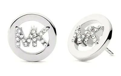 New Michael Kors Silver-tone Crystal Pave' Monogram Stud Earrings Msrp $85.00 • $55