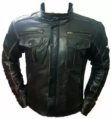 Moto Guzzi Black Armor Protected Motorbike Racing Leather Jacket CE Approved Men • $157