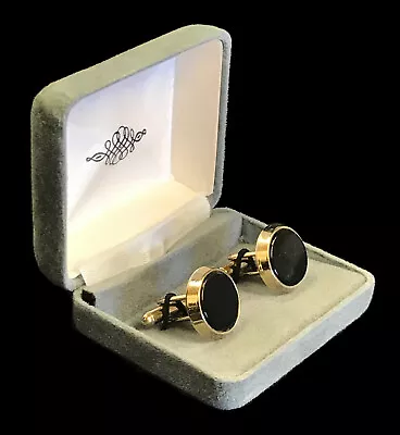 New Men's Gold & Onyx Cuff Links Gift Box Set Groom Mason Formal Wedding Prom • $8.99