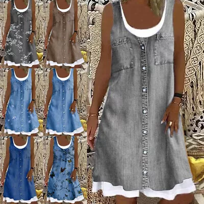 $25.89 • Buy Plus Size Womens Casual Sleeveless Midi Dress Ladies Summer Beach Loose Sundress