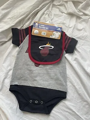 Adidas Miami Heat 3 Piece Bodysuit Baby Set Bib Booties NBA 12 Months • $24