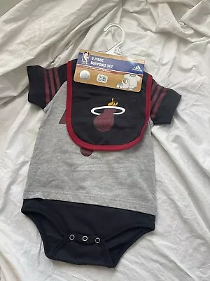 Adidas Miami Heat 3 Piece Bodysuit Baby Set Bib Booties NBA 18 Months • $24