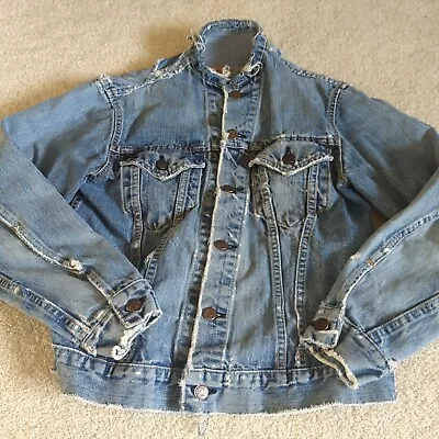 Vintage 70s Levi's Jacket Adult Small Blue Faded Thrashed Distressed Trucker  • $32