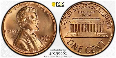 1961-D Lincoln Cent PCGS MS65RD With Trueview • $19.99