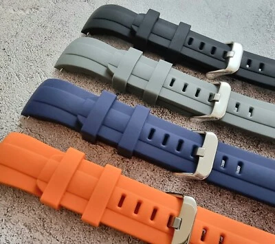 £13.95 • Buy Curved End Silicone Rubber Watch Strap Band 22mm Black Grey Orange Blue + Pins