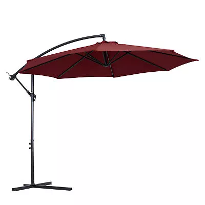 Outsunny 3m Garden Banana Parasol Cantilever Umbrella W/Crank& Base Wine Red • £72.99