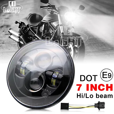 Black 7 Inch Motorcycle LED Headlight Round High Low Sealed Beam Headlight H4 • £23.69