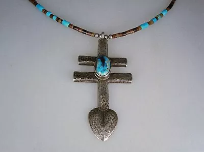 Vintage Santo Domingo Heishi & Sterling Silver Dragonfly Cross Necklace • $5.50