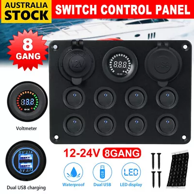 8 Gang Marine 12V Switch Panel LED Rocker USB ON-OFF Toggle For Car Boat Caravan • $29.45