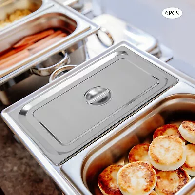 6 Pcs Commercial 1/1 Size Steam Table  Lids Hotel Food 201 Stainless Steel • $46.55