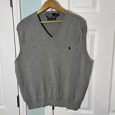 Vintage Polo Ralph Lauren Sweater Vest 100% Pima Cotton Gray Men’s Size XXL 2XL • $18.74