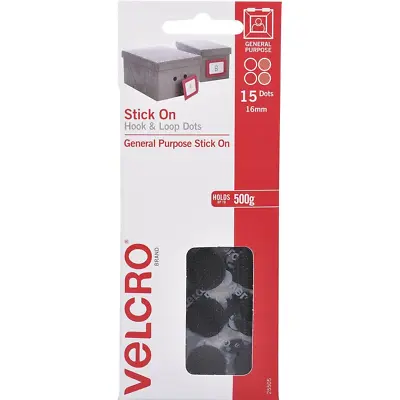 Velcro Stick On General Purpose Hook & Loop Dots Hold 500g Black 16mm 15 Dots • $10.15