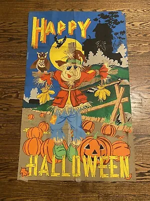 Vintage 1970s Happy Halloween Felt Poster Scarecrow Pumpkins Owls Bats • $99.99