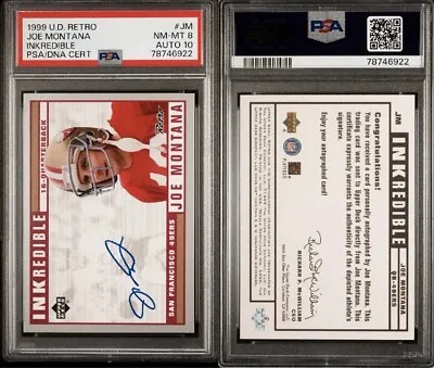 🔥 JOE MONTANA Autographed 1999 UPPER DECK RETRO INKREDIBLE  PSA 10 None Higher • $269.99