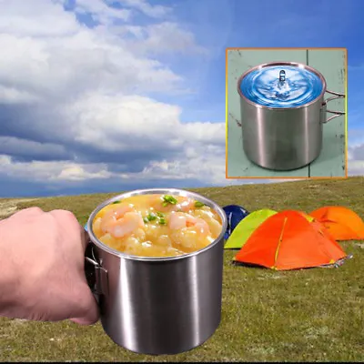 England 500ml Stainless Steel Camping Cup Pot Bow Foldable Handle & Scale Marks • £13.33