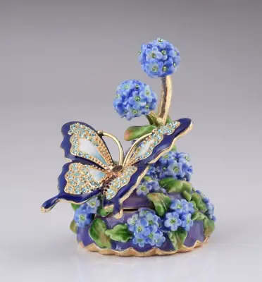 Blue Butterfly Faberge Trinket Box Hand Made By Keren Kopal & Austrian Crystal • $98