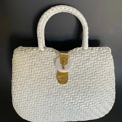 Vintage White Wicker Vanessa Purse Goldtone Hardware Classic Hepburn/Jackie Bag • $19