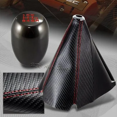$15.99 • Buy Carbon/Red Stitch Manual Shift Boot + Gunmetal 6-Speed Shifter Knob Universal