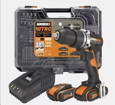 WORX WX352.4 18V 60Nm Brushless Combi Hammer Drill X2 Battery Charger 75PC Kit • £129.99