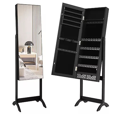 Jewelry Cabinet Free Standing Armoire Storage Organizer With Mirror &  2 Drawers • $91.19