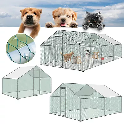 Chicken Run Cage Metal Walk In Coop Poultry Hen Rabbit Kennel Hutch 3 Sizes 2022 • £145.99