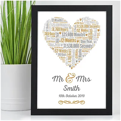 1st Wedding Anniversary Gift PAPER One Year As Mr&Mrs Personalised Couples Gifts • £4.95