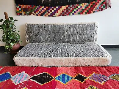 Moroccan Handmade Floor Couch - Unstuffed Wool Grey Sofa Covers + Pillow Cases • $610.30