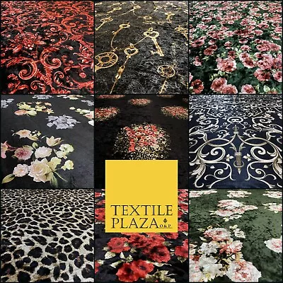 Various Floral Ornate Leopard Flowers Printed Soft Stretch Velvet Dress Fabric • £1.50